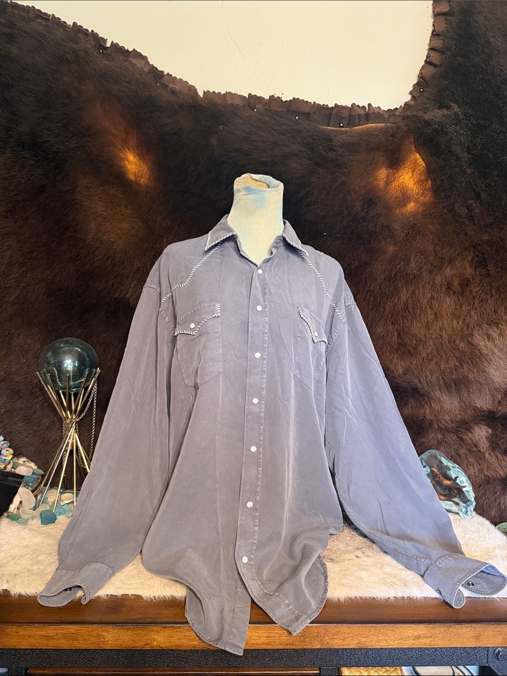 Casual Long-Sleeve Button-Down Shirt in gray L (BK3)